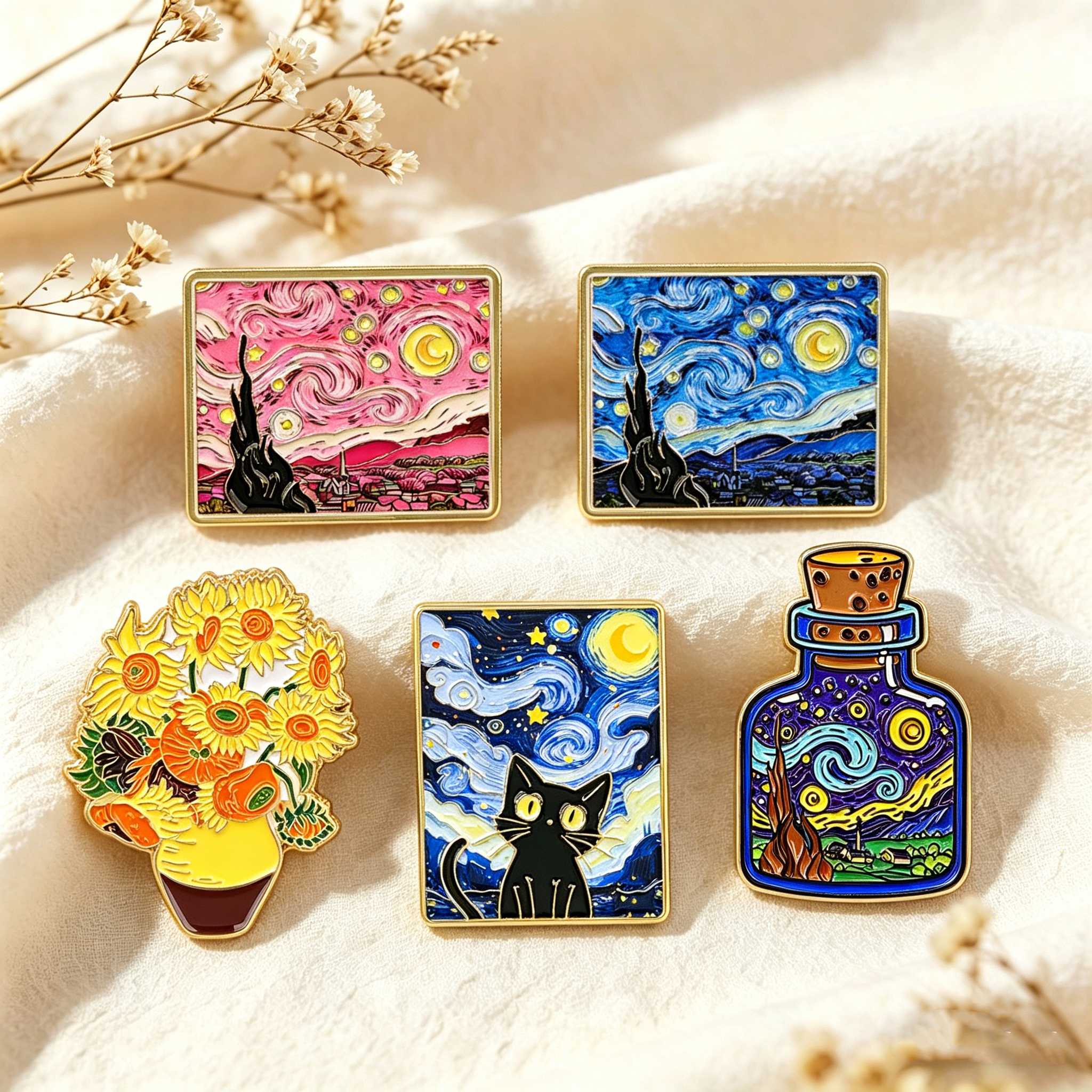 Tuxedo Lapel Pin - Van Gogh Art Enamel Pin Oil