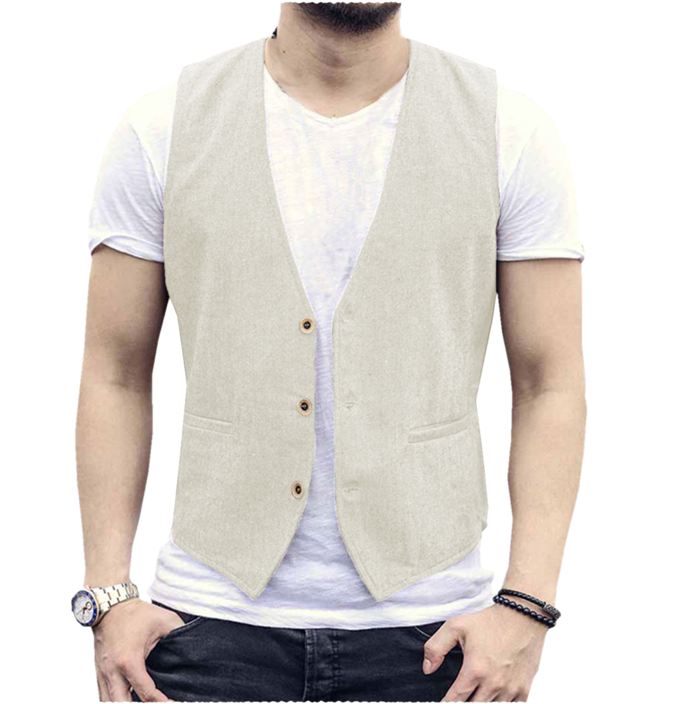 Men Formal Wear Wedding - Linen Men Vest Wedding Groom Solid