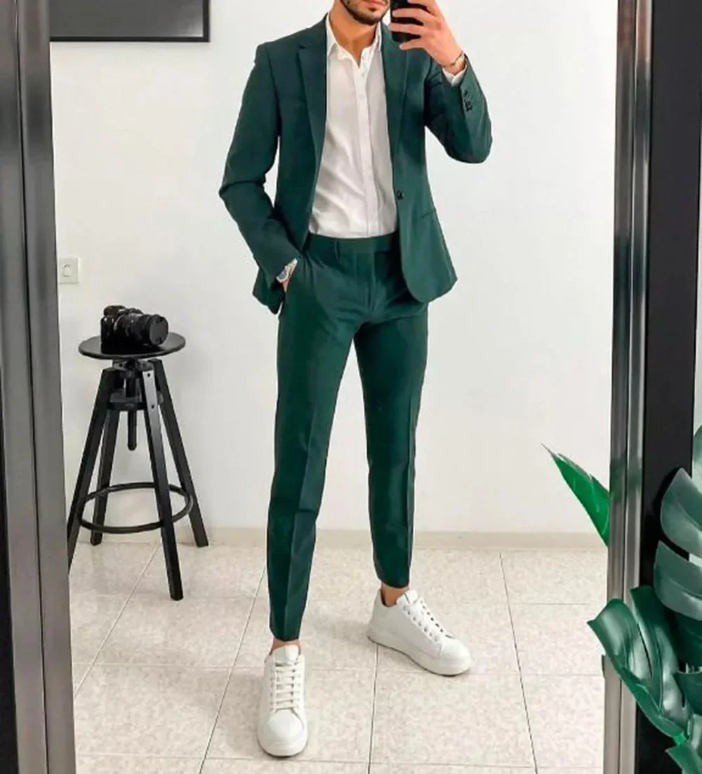 Blue/Green/Champagne Notch Lap - Men Formal Party Wear Outfit reseña y precio
