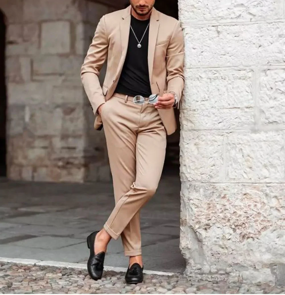 Blue/Green/Champagne Notch Lap - Men Formal Party Wear Outfit reseña y precio