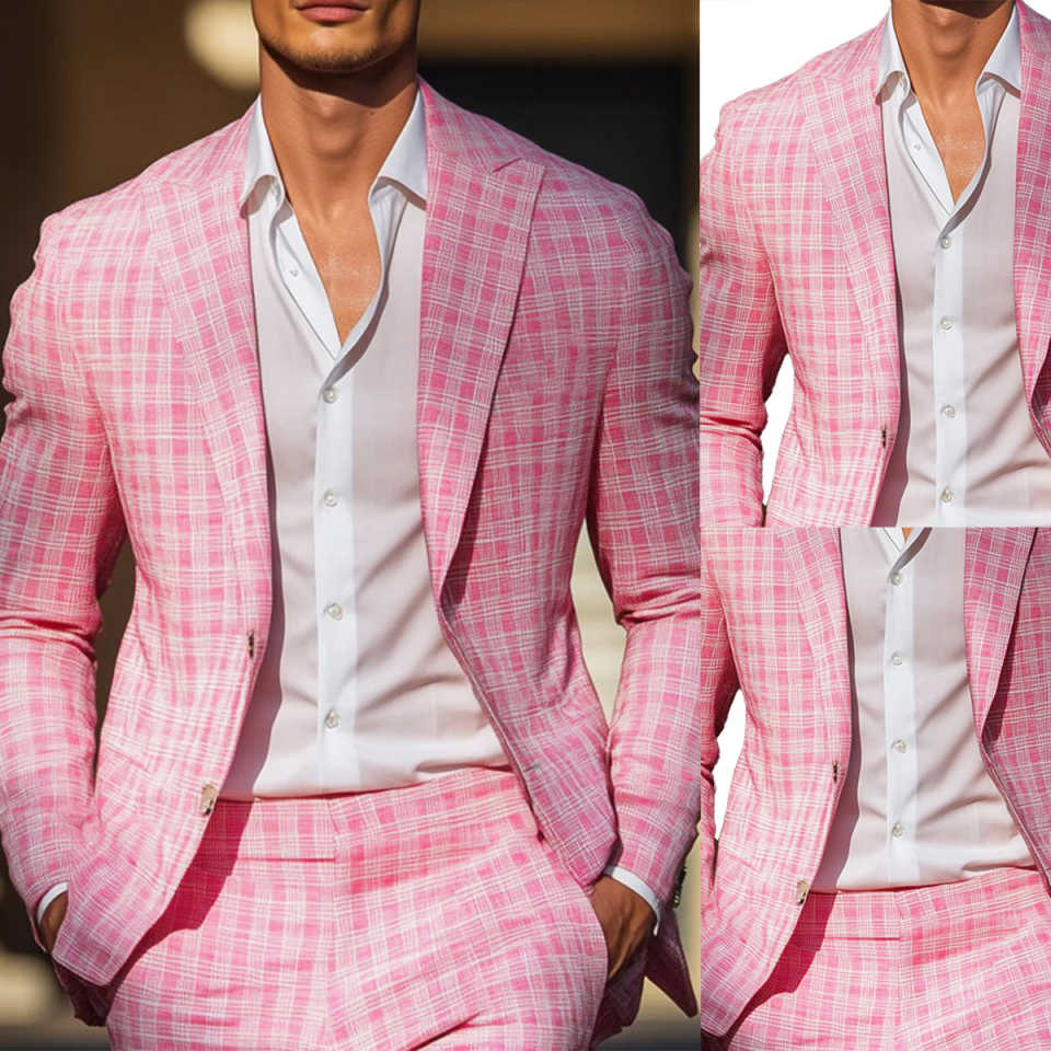 Summer Pink Plaid Mens Tuxedos - Men Formal Party Wear Outfit reseña y precio