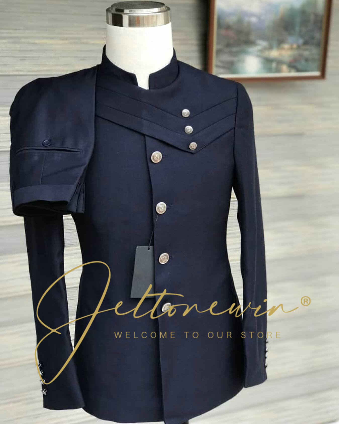 Men's Navy Blue Suit Set with  - Men Formal Wear For Wedding reseña y precio