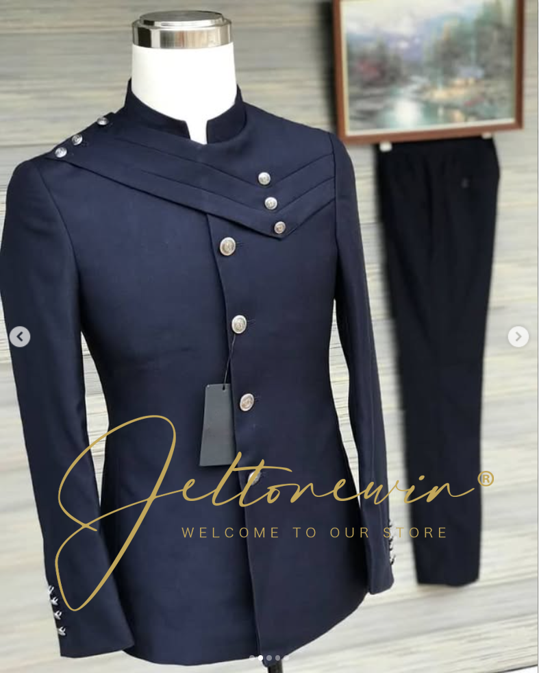 Men's Navy Blue Suit Set with  - Men Formal Wear For Wedding reseña y precio