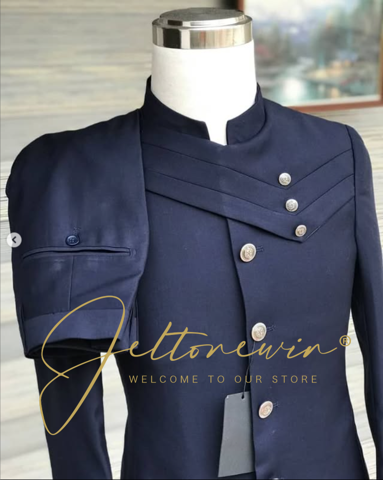 Men's Navy Blue Suit Set with  - Men Formal Wear For Wedding reseña y precio