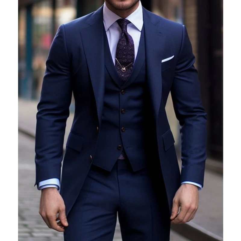 Navy Blue 3 Pieces Casual Male - Men Formal Wear For Wedding reseña y precio