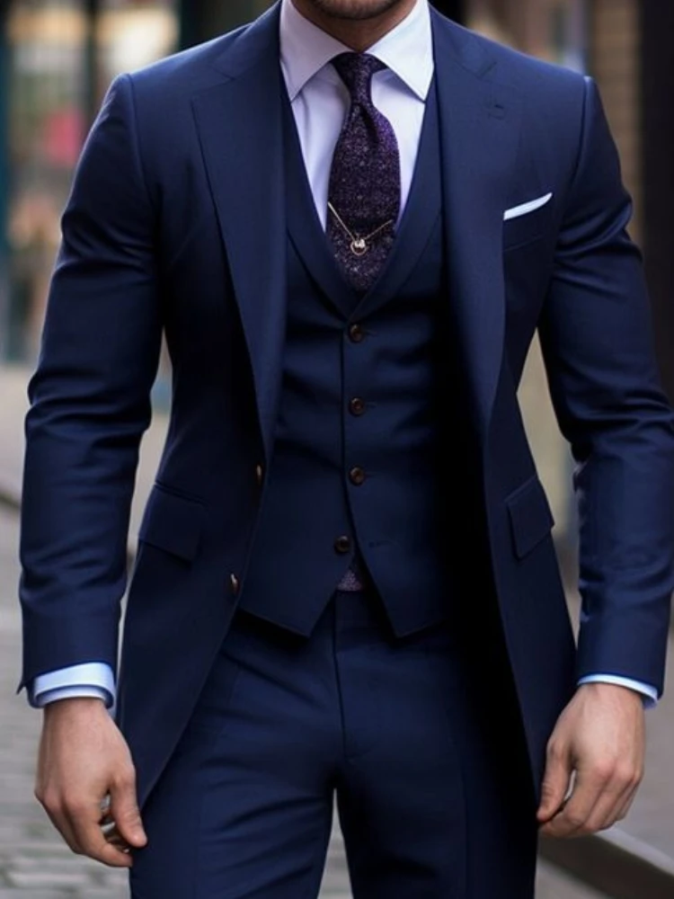 Navy Blue 3 Pieces Casual Male - Men Formal Wear For Wedding reseña y precio