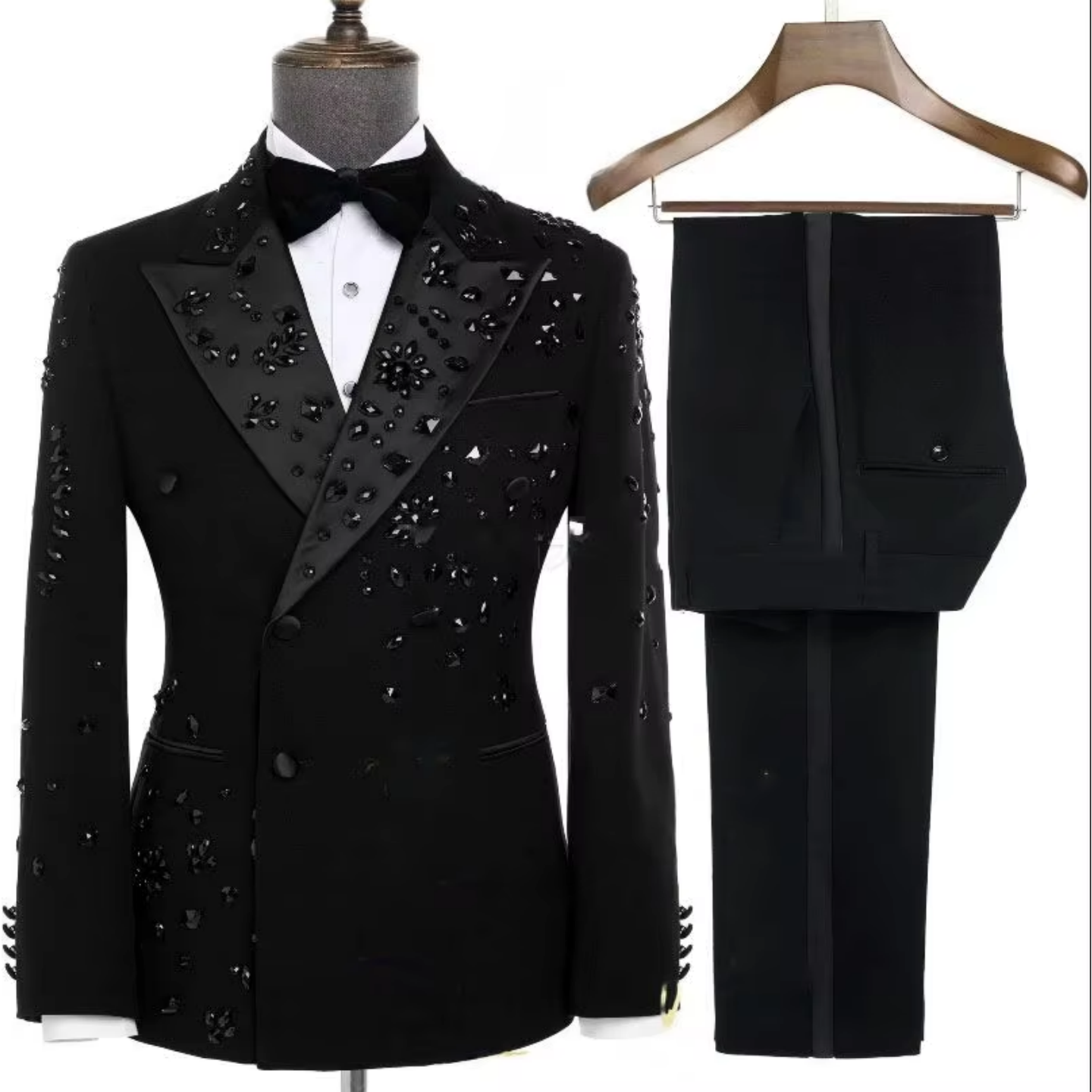 Luxury Black Beaded Men's Doub - Men Formal Wear Wedding reseña y precio