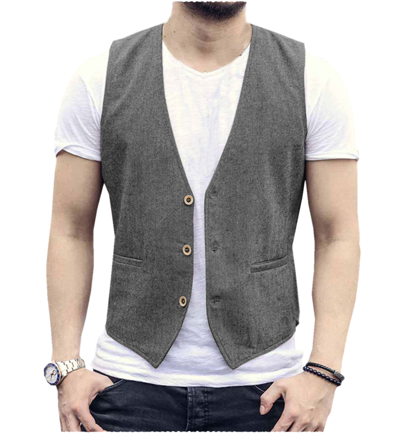 Linen Men Vest Wedding Groom S - Men Formal Wear Wedding reseña y precio