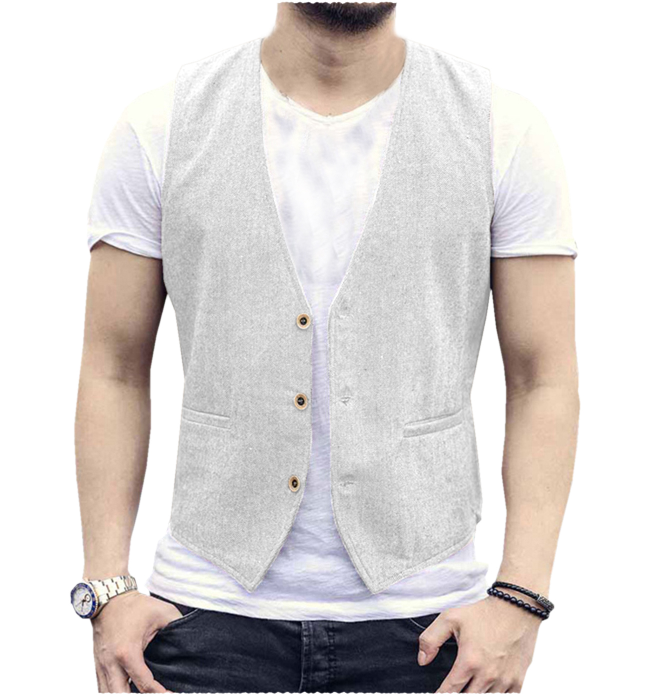 Linen Men Vest Wedding Groom S - Men Formal Wear Wedding reseña y precio