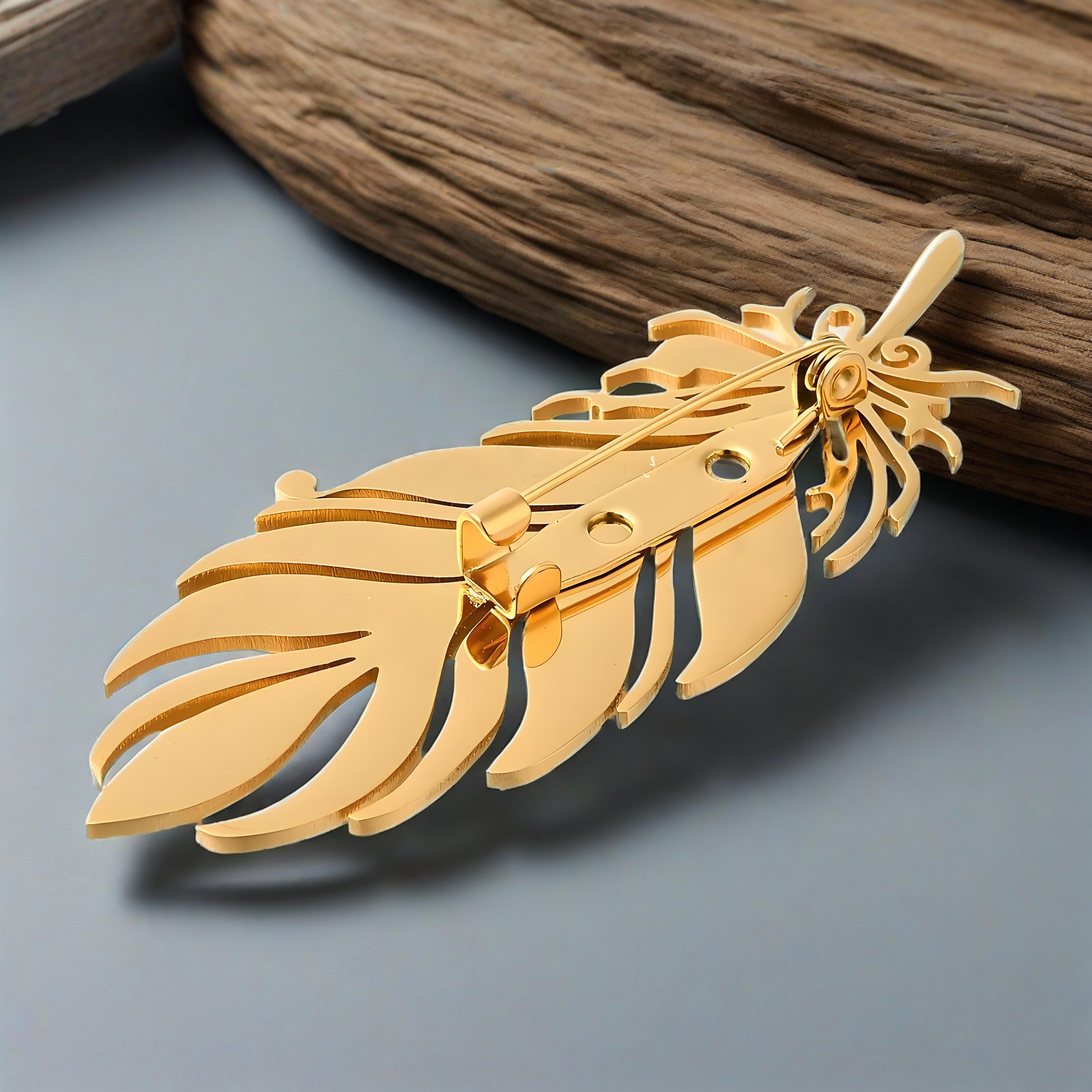 Gold - Plated Feather Brooch,  - Tuxedo Lapel Pin reseña y precio