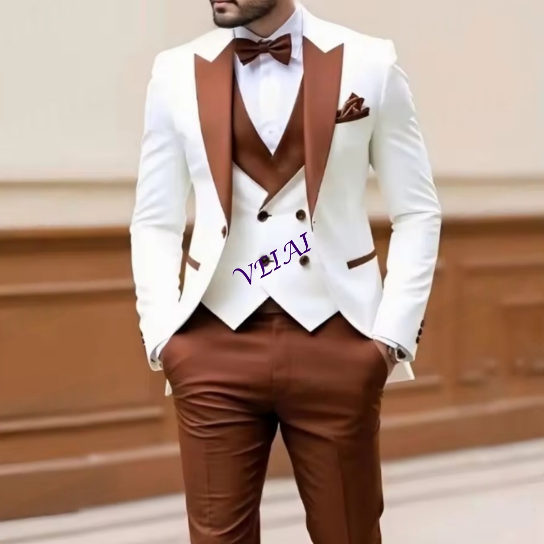 New White And Brown Men Suit F - Men Formal Wear Wedding reseña y precio