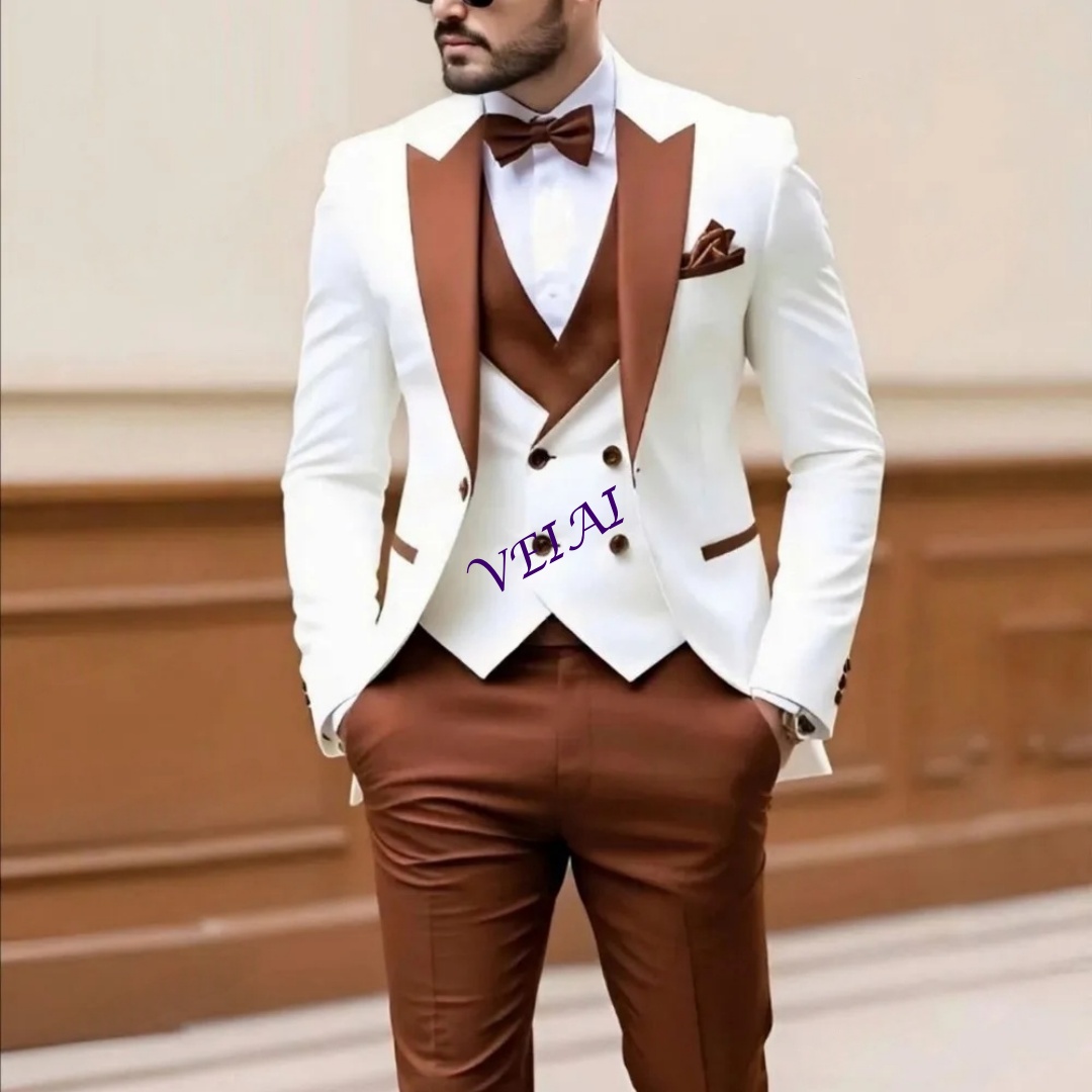 New White And Brown Men Suit F - Men Formal Wear Wedding reseña y precio